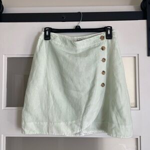Madewell Linen-blend Tulip Skirt in Mint with Button Detail
